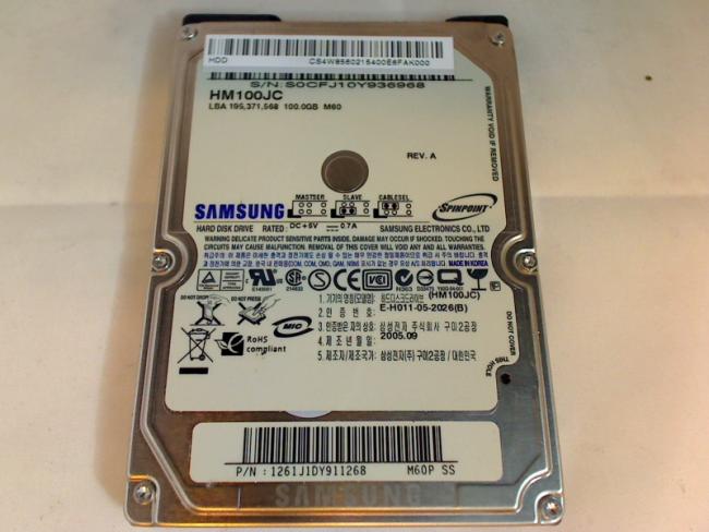100GB Samsung HM100JC 2.5" IDE HDD Festplatte Gericom Overdose Radeon 2040 XL
