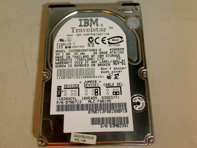 20GB IBM IC25N020ATDA04-0 2.5\" IDE HDD Toshiba SM30-344 SPM30