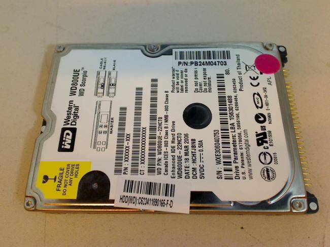 80GB WD800UE - 22HCT0 IDE 2.5\" HDD Festplatte Dell D800 PP02X (1)
