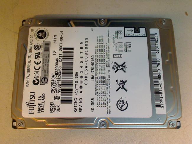 40GB FUJITSU MHV2040AT 2.5\" IDE HDD Festplatte Smartbook i1100Z M360S M3S