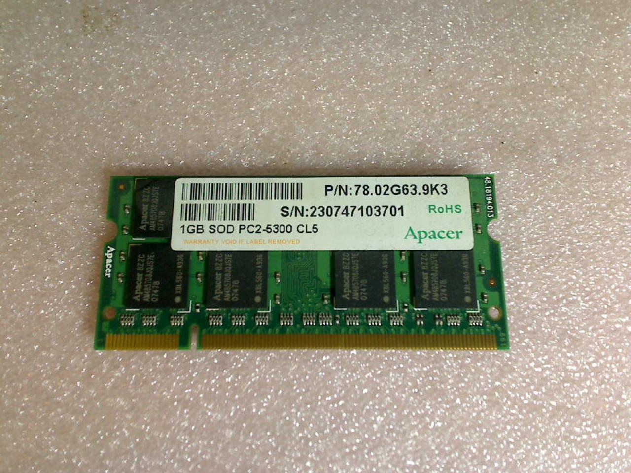 1GB DDR2 Arbeitsspeicher RAM Apacer SOD PC2-5300 CL5 Acer Aspire 5315 -3