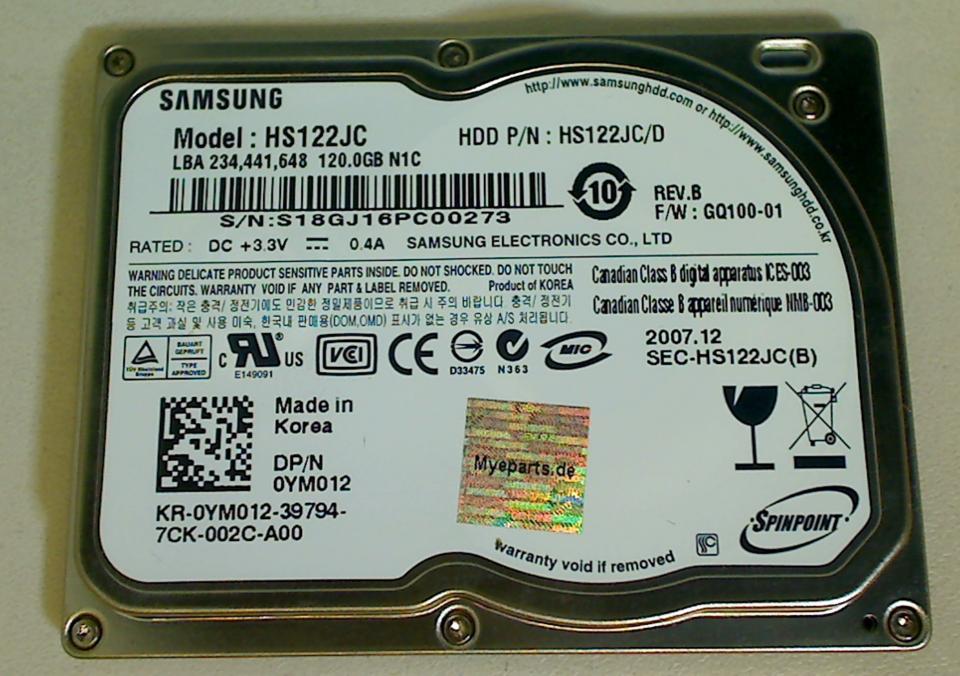 HDD Festplatte 1,8" 120GB Samsung HS122JC Dell Latitude XT PP12S