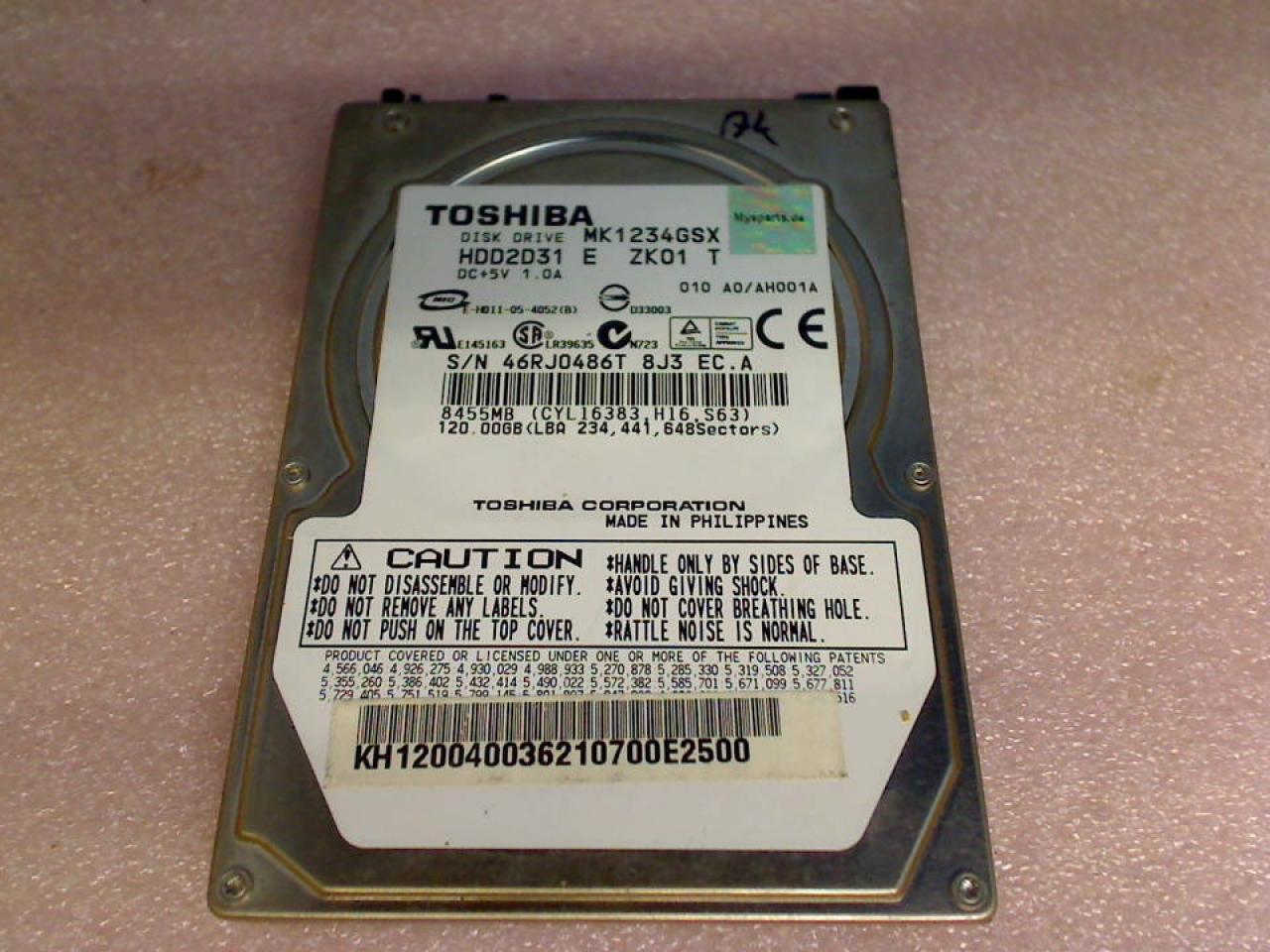 HDD Festplatte 2,5" 120GB Toshiba HDD2D31 E ZK01 T SATA Targa Traveller 1524 X2