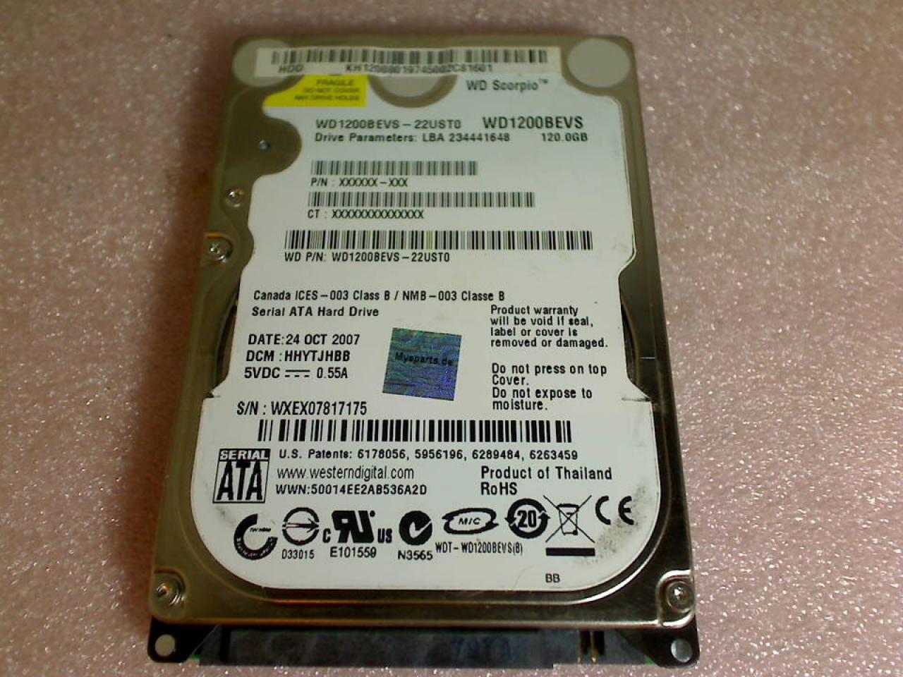 HDD Festplatte 2,5\" 120GB WD1200BEVS (SATA) Acer Aspire 5315 -3