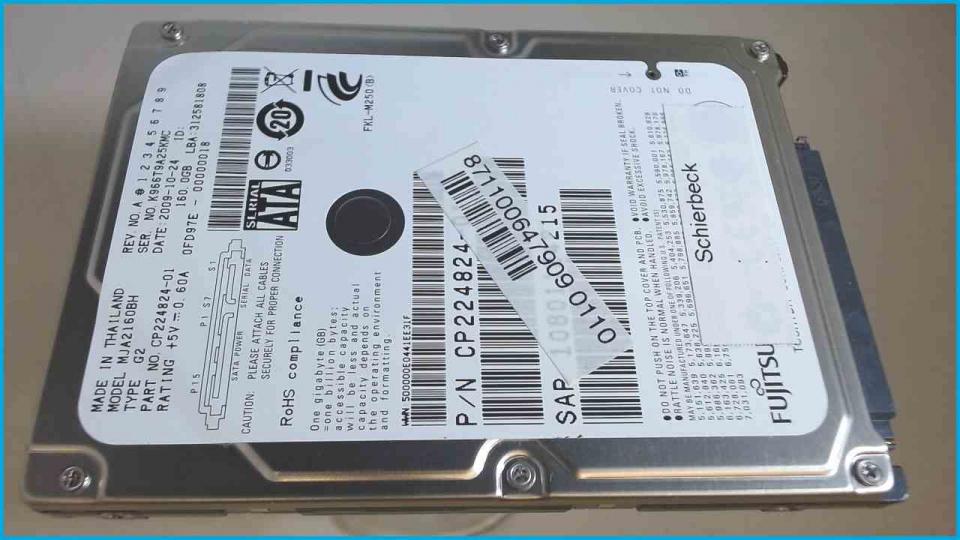 HDD Festplatte 2,5" 160GB Fujitsu MJA2160BH SATA (1487h)
