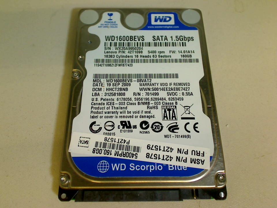 HDD Festplatte 2,5" 160GB WD1600BEVS (SATA) Dell XPS M2010 PP03X