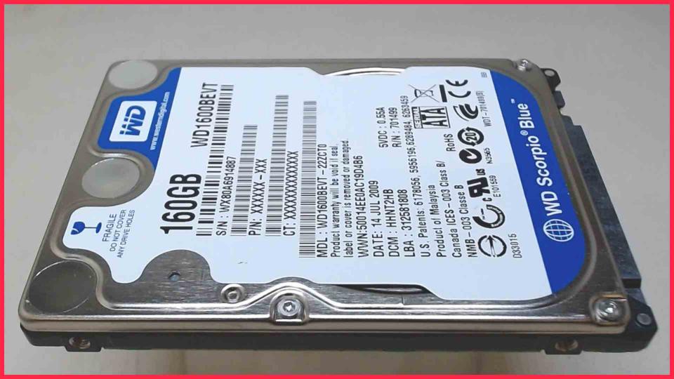 HDD Festplatte 2,5"  160GB WD1600BEVT SATA (245h)