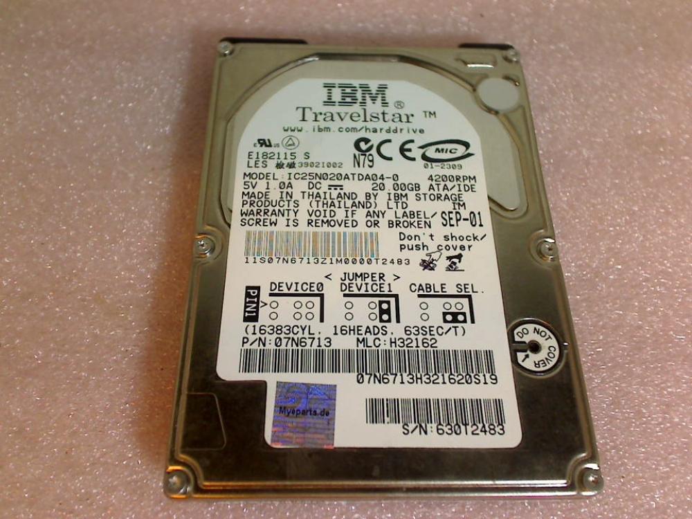 HDD Festplatte 2,5" 20GB IDE AT IBM IC25N020ATDA04-0 Gericom Overdose 1440e