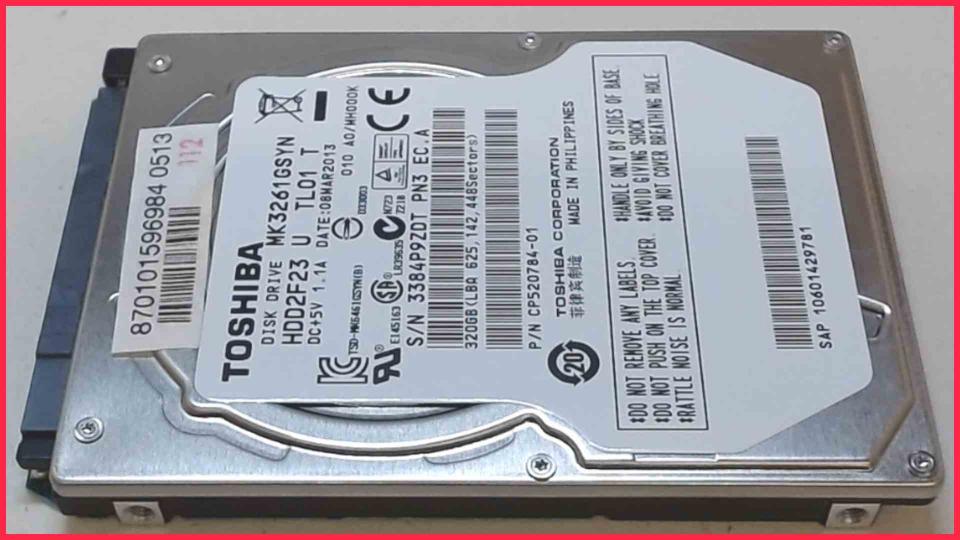 HDD Festplatte 2,5" 320GB SATA 7200 RPM Toshiba HDD2F23 (6388h)