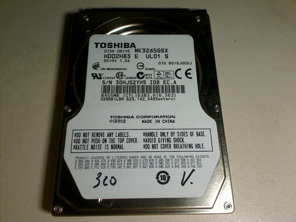 HDD Festplatte 2,5\" 320GB SATA Toshiba HDD2H83 MK3265GSX