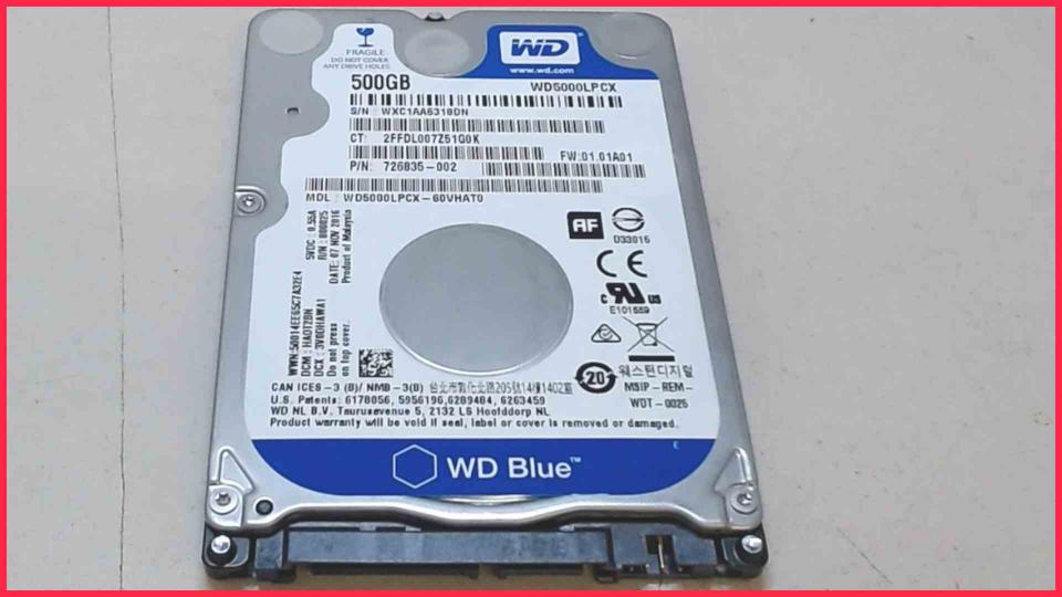 HDD Festplatte 2,5"  500GB 5400RPM 16MB Western Digital WDC WD5000LPCX (6202h)