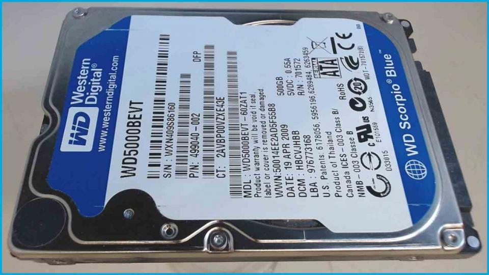 HDD Festplatte 2,5" 500GB SATA 5400RPM 8MB Western Digital WD5000BEVT (5393h)
