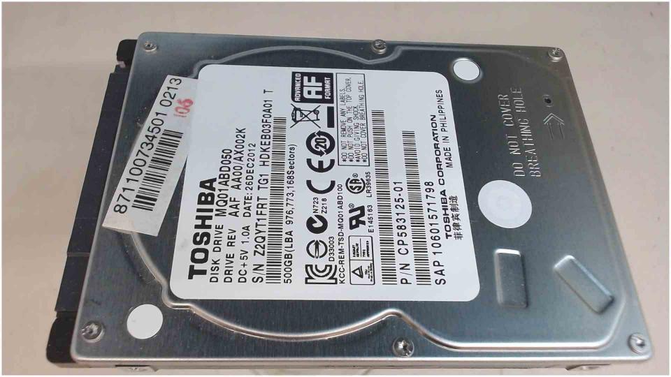 HDD Festplatte 2,5\" 500GB SATA 5400RPM Toshiba MQ01ABD050 (1196h)