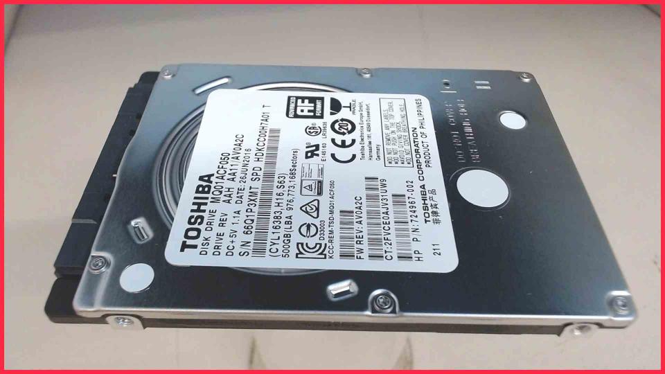 HDD Festplatte 2,5" 500GB SATA 7200RPM Toshiba MQ01ACF050 (1144h)