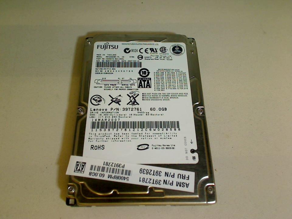 HDD Festplatte 2,5" 60GB Fujitsu MHV2060BH SATA IBM ThinkPad T60 2008