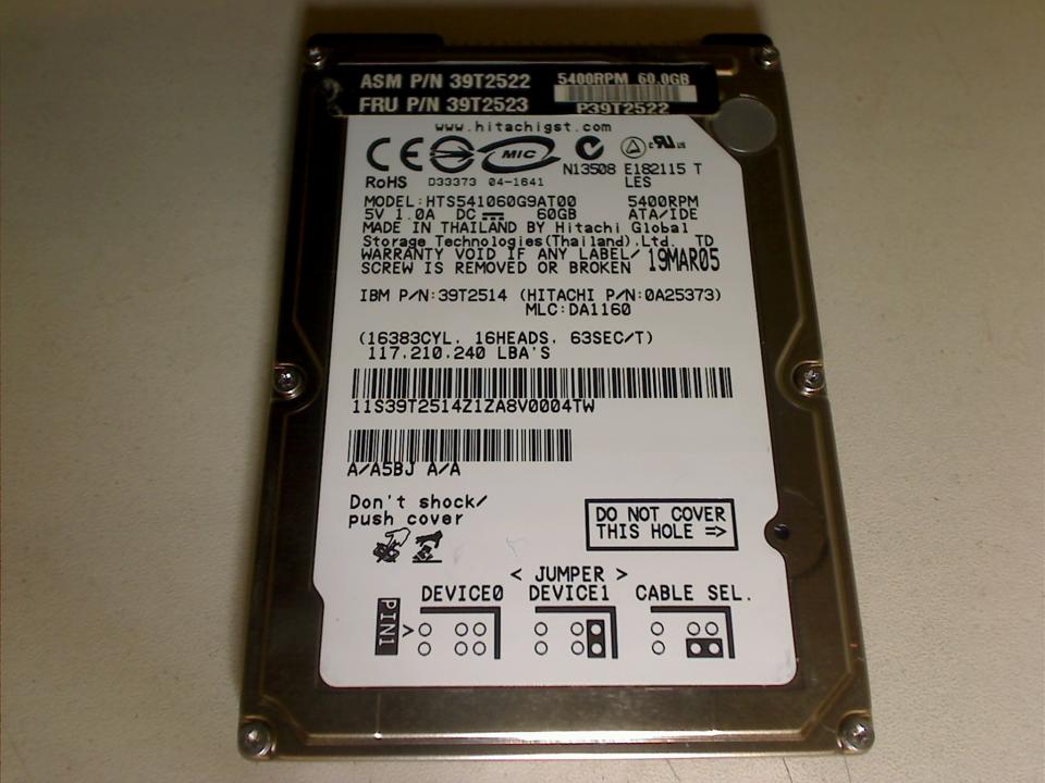 HDD Festplatte 2,5" 60GB (IDE AT) 39T2522 5400RPM Hitachi