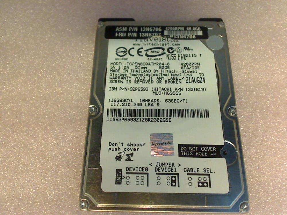 HDD Festplatte 2,5" 60GB IDE (AT) IC25N060ATMR04-0 IBM ThinkPad R50 1830-QG1