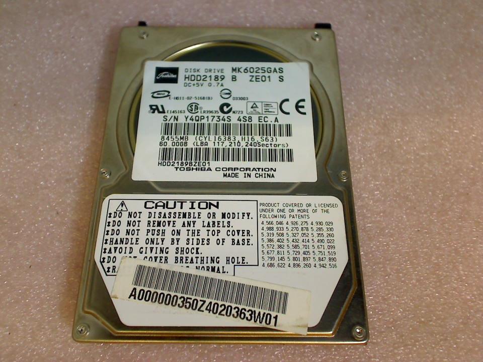 HDD Festplatte 2,5" 60GB IDE Toshiba MK6025GAS Benq Joybook 5100G dh5100