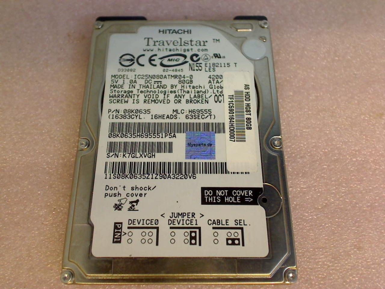 HDD Festplatte 2,5" 80GB Hitachi IDE IC25N080ATMR04-0 IBM ThinkPad 2373 T40 (3)