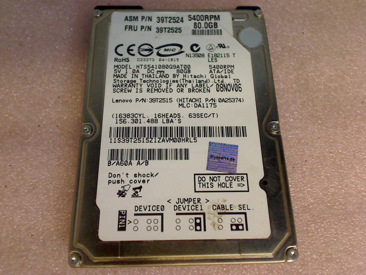 HDD Festplatte 2,5" 80GB IBM Lenovo 39T2525 39T2524 Averatec 6220 AV6230-GE1