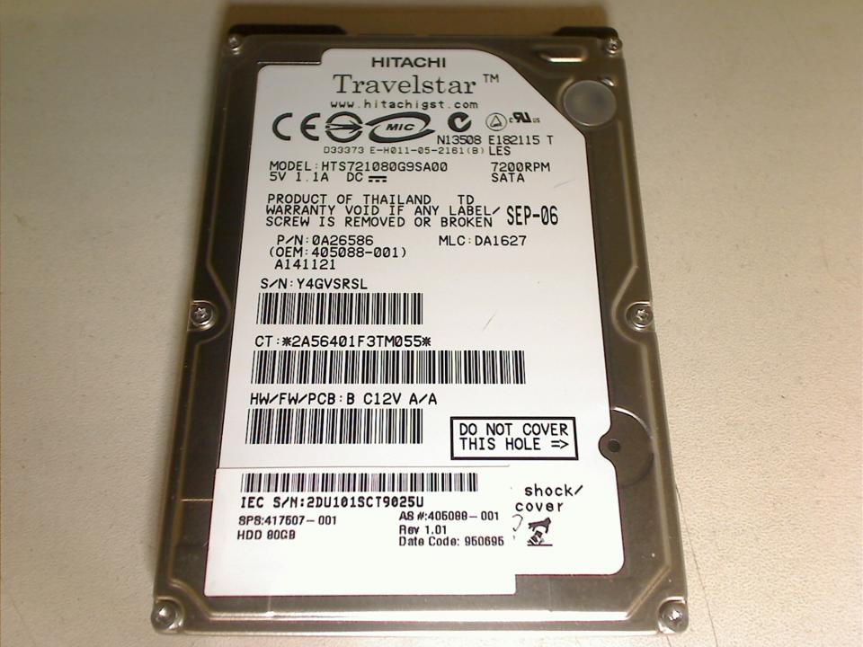HDD Festplatte 2,5" 80GB (SATA) 417507-001 7200RPM Hitachi