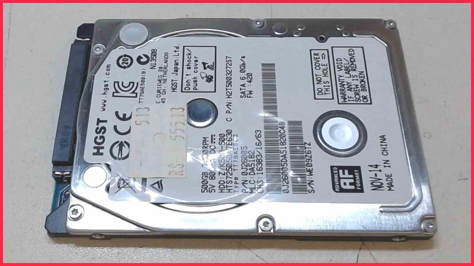 HDD Festplatte 2,5" HGST 500GB SATA Z7K500-500 Shuttle XH110V