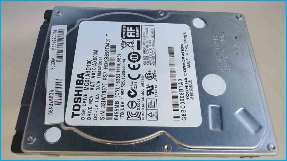 HDD Festplatte 2,5" Toshiba 1TB 1000GB 5400RPM SATA MQ01ABD100 (Neuwertig 230h)