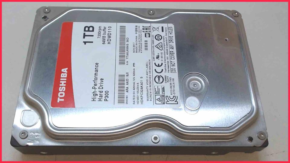 HDD Festplatte 3,5"  1TB 1000GB SATA 7200RPM Toshiba P300 HDWD110UZSVA (763h)