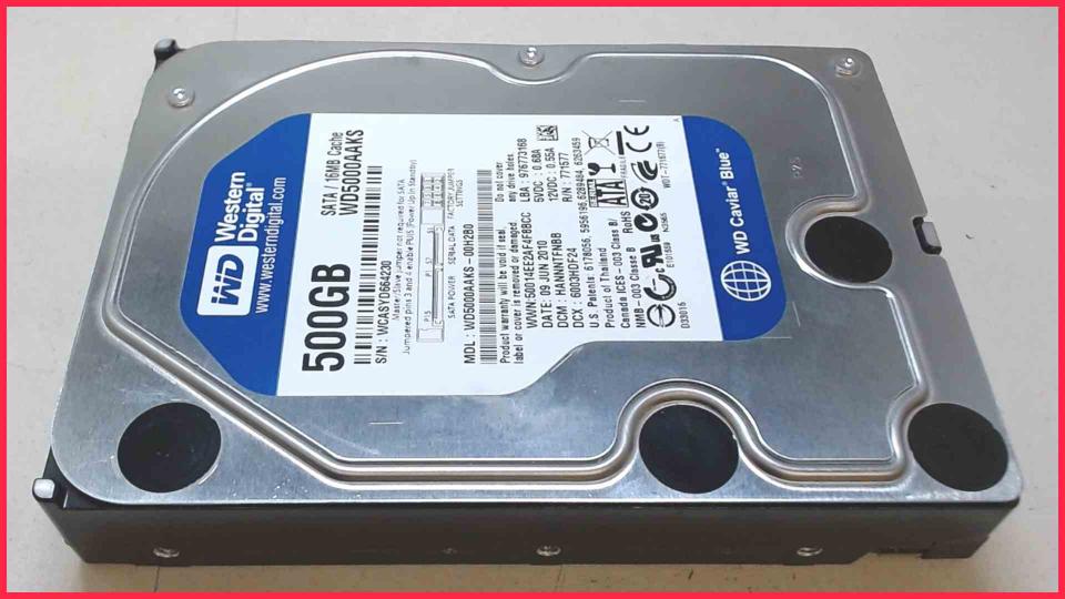 HDD Festplatte 3,5"  500GB 7200 RPM 16MB SATA Western Digital WD5000AAKS (507h)