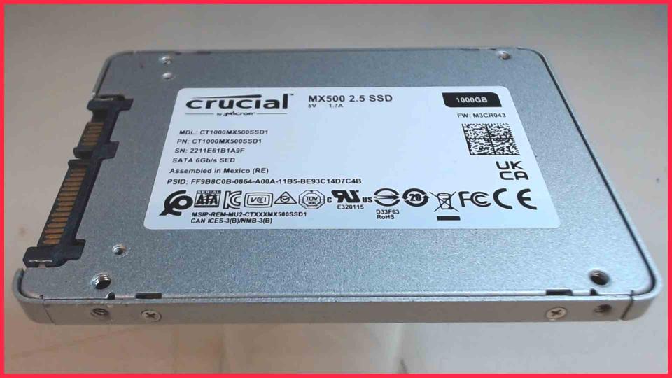 HDD SSD Festplatte 1TB 1000GB 2.5\" Crucial MX500 Aspire E 17 E5-721-23FA ZYV