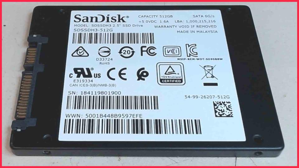 HDD SSD Festplatte 2.5\" 512GB SanDisk SDSSDH3-512G Samsung NP-RF710