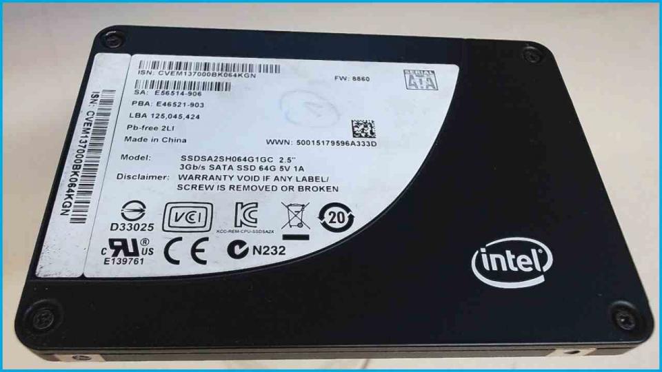 HDD SSD Festplatte 2.5\" 64GB Intel (SATA) 3Gb/s Thinkpad R500 2724