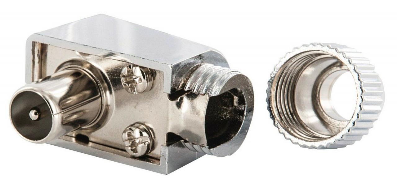 IEC Koaxial Stecker Antenne Winkel Silber/Chrom WST 30 Schwaiger Neu OVP