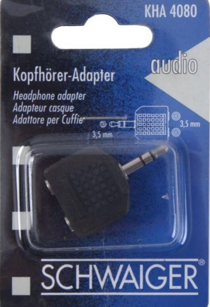 Kopfhörer Adapter Klinkenstecker 3,5mm-2 Klinkenbuchsen 3,5mm Schwaiger Neu OVP