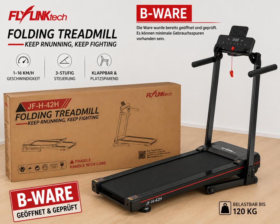 Treadmill 2-in-1 klappbar 16 km/h 3-fach Steigung Flylinktech JF-H-42H
