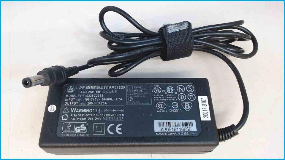 Netzteil Adapter LI SHIN 20V 3.25A 100-240V 50-60Hz Fujitsu Siemens 0335C2065