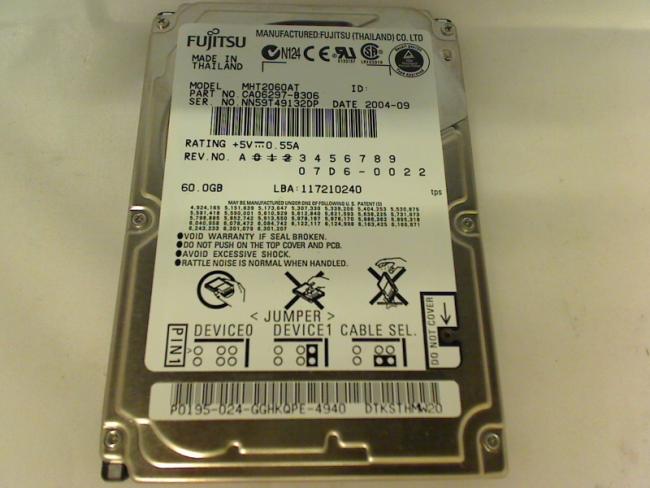 60GB Fujitsu MHT2060AT IDE 2.5" HDD Festplatte Sony VAIO PCG-K115S