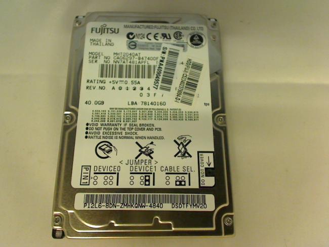 40GB MHT2040AT Fujitsu 2.5" IDE HDD Festplatte FS Amilo L1300
