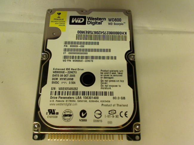 80GB IDE 2.5" HDD WD800UE-22HCT0 Festplatte Acer Aspire 1650 ZL3