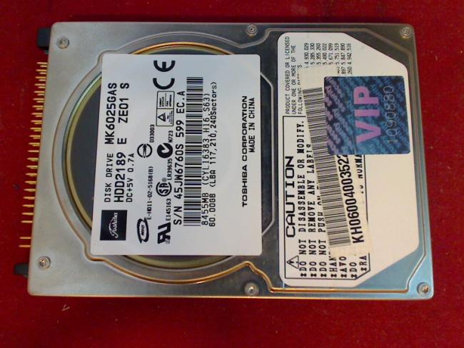 60GB Toshiba HDD2189 E ZE01 S 2.5\" IDE Festplatte Dell 8500 PP02X