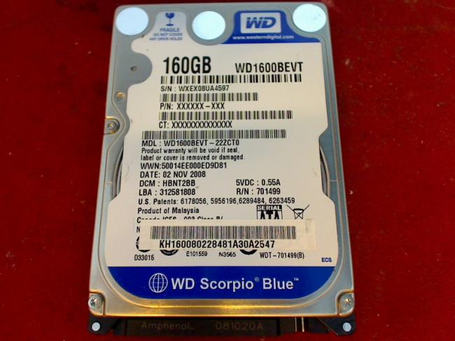 160GB WD1600BEVT-22ZCT0 2.5" SATA HDD Festplatte Acer one ZG5 A0A 150-Bp
