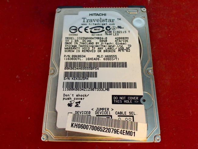 60GB HITACHI IC25N060ATMR04-0 2.5" IDE HDD Festplatte Sony PCG-GRT995MP PCG-8P3M