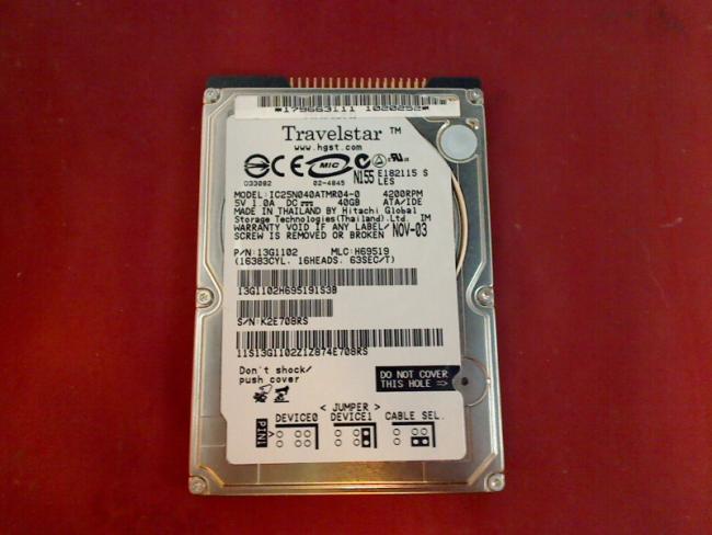 40GB HITACHI IC25N040ATMR04-0 2.5" IDE HDD Festplatte FS AMILO M7400
