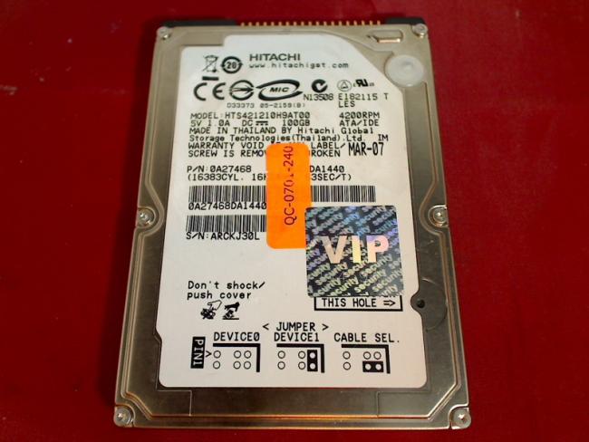 100GB HITACHI HTS421210H9AT00 2.5" IDE HDD Festplatte Acer Travelmate 3200 ZA1
