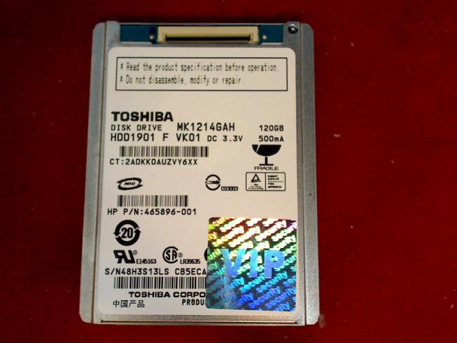 120GB TOSHIBA HDD1901 MK1214GAH 1.8\" Festplatte HP Compaq 2710p